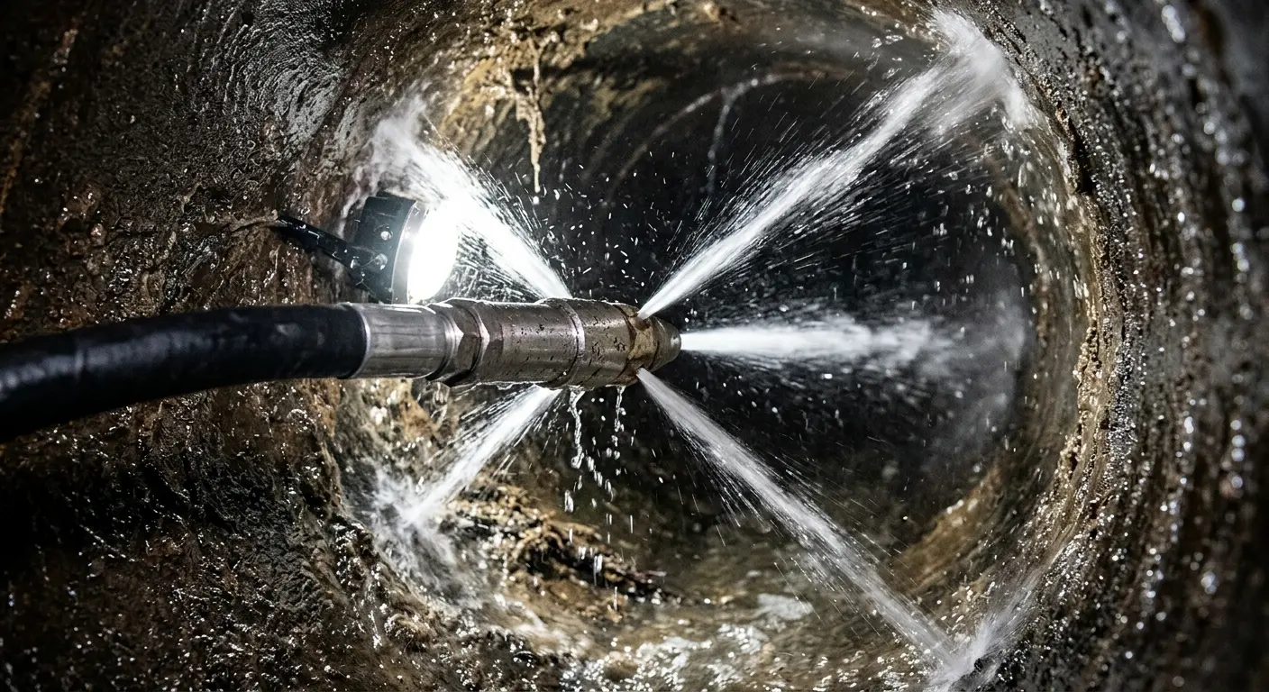 High-pressure hydro jetting nozzle cleaning sewer pipe for Sewer Cleanout in Waukee